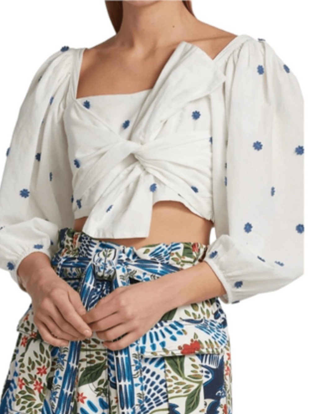 Farm Rio Blue Appliqué Crop Top, size XS